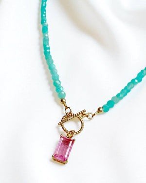 Sunset Chaser Amazonite Beaded Toggle Necklace Gold Filled