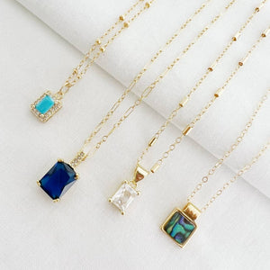 Santorini Blue Baguette Pendant Necklace Gold Filled