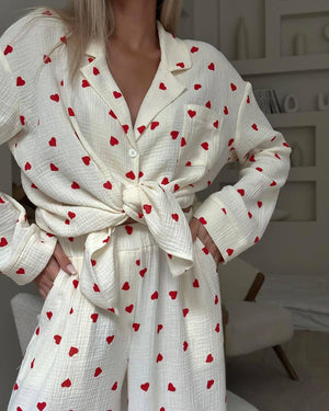 Valentine's Day Love heart printed Cotton Pajamas Set