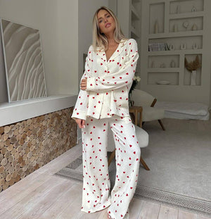 Valentine's Day Love heart printed Cotton Pajamas Set