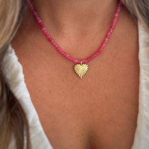 Esme Heart Pink Jade Beaded Necklace Gold Filled