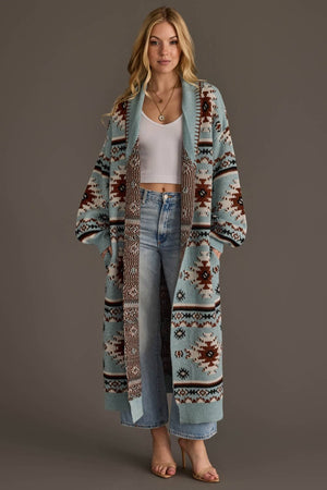 Light Blue, Rust, White & Black Western Cardigan