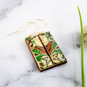 Vintage Book Cover Insect Life Moth Rectangle Earrings
