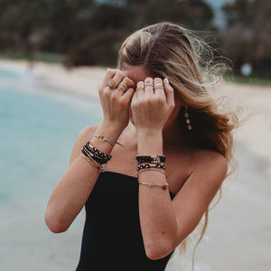 K'lani "Connect" Black and Cream with Gold Accent Hair Tie Bracelets