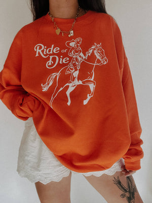 Ride or die western Graphic Sweatshirt - orange