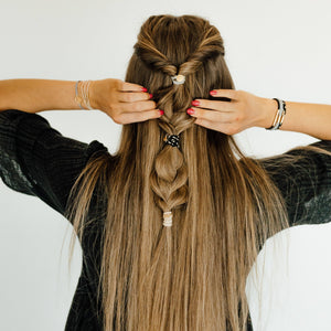 K'lani "Inspire" Grey and Black with Gold Flower Accent Hair Tie Bracelets