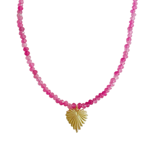 Esme Heart Pink Jade Beaded Necklace Gold Filled