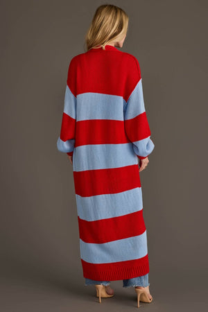 Red & Lt. Blue Striped Duster Cardigan