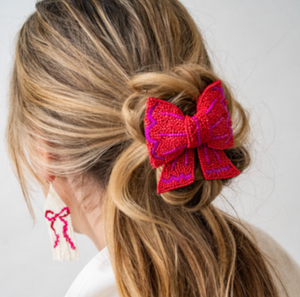 Clara Beaded Bow Barrette Red + Magenta Wholesale