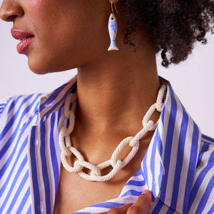 Jenna Chain Link Beaded Necklace Ivory