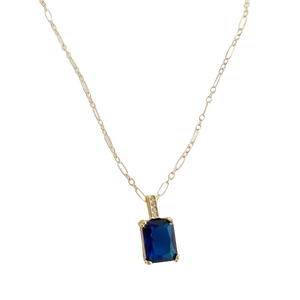 Santorini Blue Baguette Pendant Necklace Gold Filled