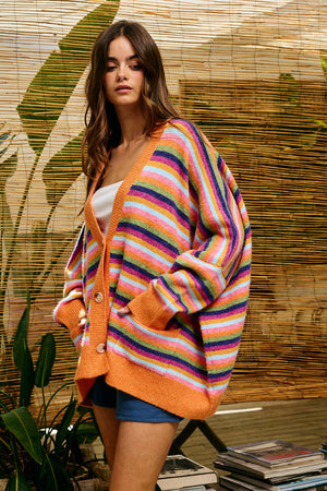 Multi-Stripe Oversized Sweater Cardigan