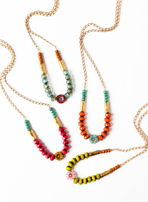 Tiny flower and bead necklace, Dainty flower necklaces