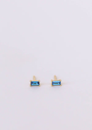 Baguette - Sapphire - Gold Earrings