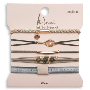 K'lani "Ace" Green and Gold Tennis Racket Charm Hair Tie Bracelets