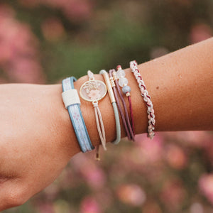 K'lani "Bloom" Maroon and Pink with Pressed Flowers Hair Tie Bracelets