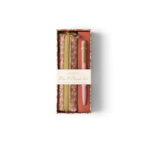 Pen & Pouch Set- Pink Vintage Floral