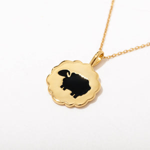 14K Gold Plate Black Sheep Coin Pendant Necklace