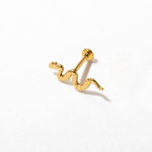 14k Gold PVD Snake Flat Back Stud Earrings - Pair or Single