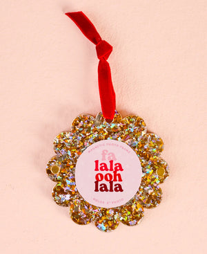 Gold Glitter Scalloped Round Picture Frame Ornament