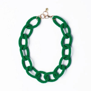 Jenna Chain Link Beaded Necklace Kelly Green