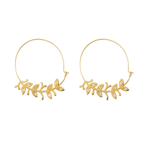 Madelyn Botanical Leaves Thin Circle Hoop Earrings