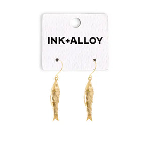 Sally Fish Dimensional Dangle Earrings Brass