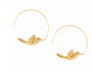 Wren Bird Hoop Earrings Brass