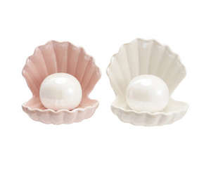 Stoneware Seashell with Removable LED Light, 2 Colors (Batteries Included)