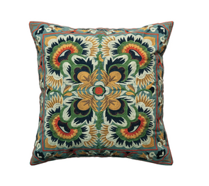 18" Square Cotton Embroidered Pillow w/ Pattern