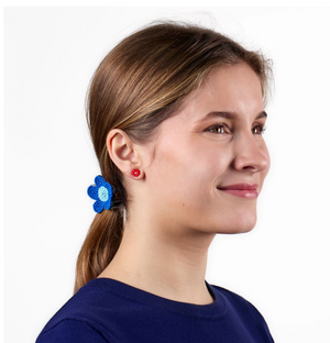 Tina Flower Earrings Trio Set Aqua, Tomato + White