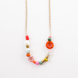 Dainty Pearl Flower and Recycled Bead Necklace