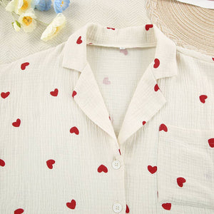 Valentine's Day Love heart printed Cotton Pajamas Set