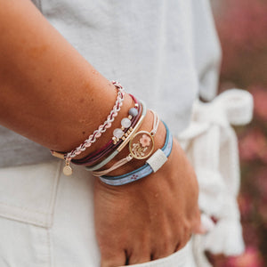 K'lani "Bloom" Maroon and Pink with Pressed Flowers Hair Tie Bracelets