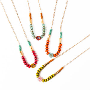 Tiny flower and bead necklace, Dainty flower necklaces