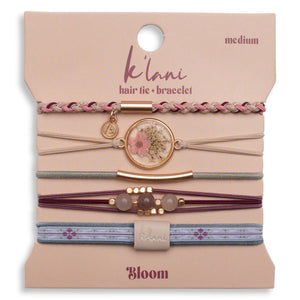 K'lani "Bloom" Maroon and Pink with Pressed Flowers Hair Tie Bracelets