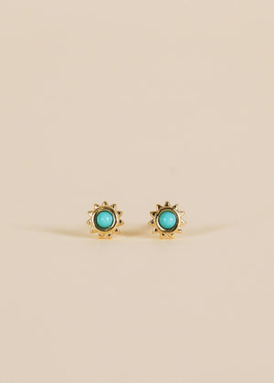 Sun Stud - Turquoise - Gold Earrings