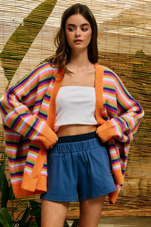 Multi-Stripe Oversized Sweater Cardigan