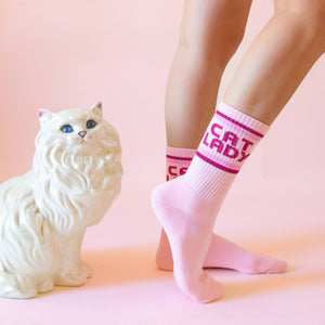 Cat Lady Striped Ribbed Crew Socksg