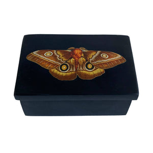 3" Emperor Moth Black Soapstone Trinket-Jewelry Box