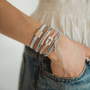 K'lani "Praise" Silver Cross with muted Pastels Hair Tie Bracelets