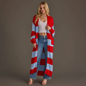 Red & Lt. Blue Striped Duster Cardigan