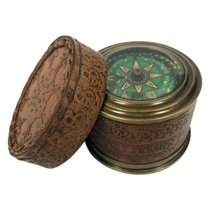 2-3/4" Brass Compass in Leather - Wrapped Cylinder Case