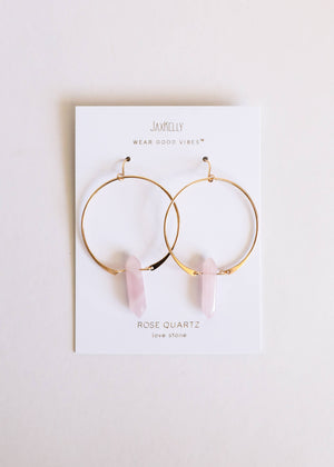 Hoops - Rose Quartz - Gold Earrings
