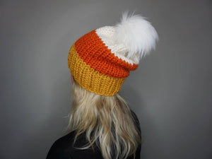 The Candy Corn Beanie- Halloween, Fall, handmade knit hat