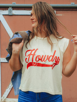 Howdy, Western Boxy Cropped Muscle Tank