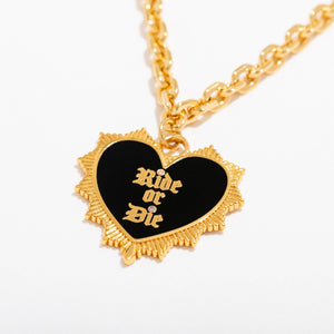 14K Gold Plated Ride or Die Pendant Necklace - Enamel & CZ Accents