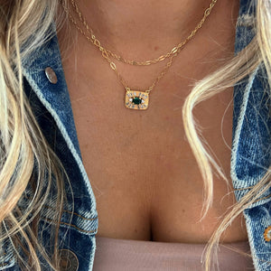 Jade Evil Eye Pendant Necklace Gold Filled