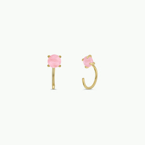 Huggies - Rose Quartz - Gold Earrings