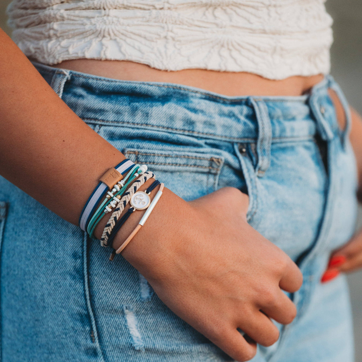 K'lani "Anchor" Nautical Colors with Anchor Charm Hair Tie Bracelets
